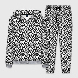 Костюм мужской Черно-белый узор с абстрактными линиями, цвет: 3D-меланж