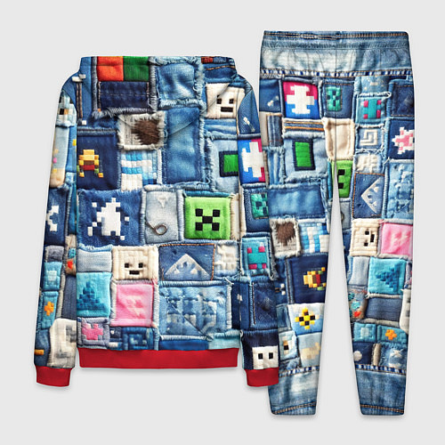 Мужской костюм Minecraft на пэчворк джинсах / 3D-Красный – фото 2