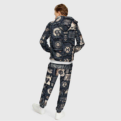 Мужской костюм Знаки Апачи на пэчворк дениме / 3D-Белый – фото 4