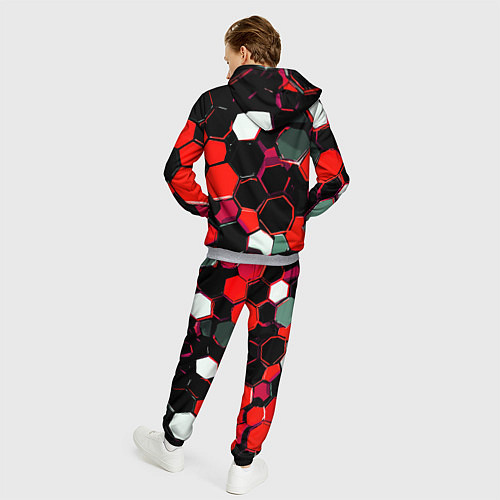 Мужской костюм Красно-белые шестиугольники на чёрном фоне / 3D-Меланж – фото 4