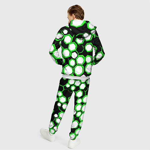 Мужской костюм Бело-зелёные шестиугольники на чёрном фоне / 3D-Белый – фото 4
