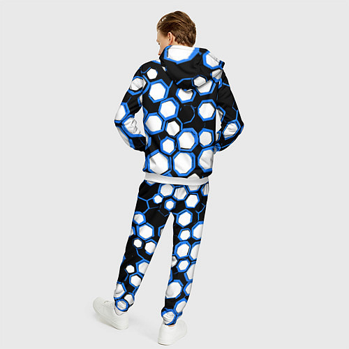 Мужской костюм Бело-синие шестиугольники на чёрном фоне / 3D-Белый – фото 4