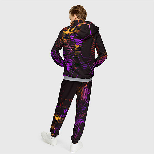 Мужской костюм Жёлто-фиолетовые точки и линии на чёрном фоне / 3D-Меланж – фото 4