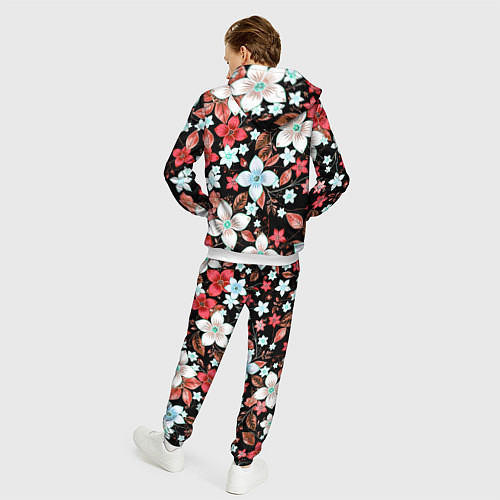 Мужской костюм Красно-белые цветы на чёрном фоне / 3D-Белый – фото 4