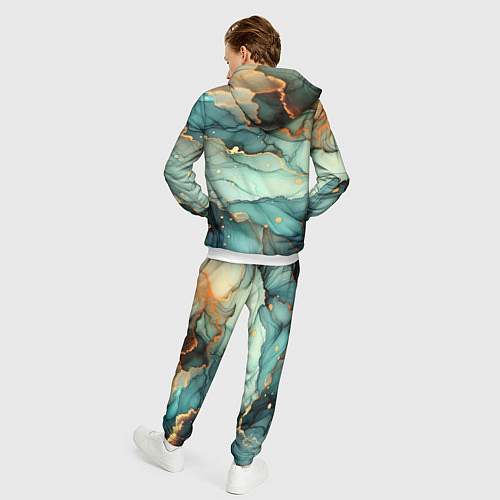 Мужской костюм Бирюзовый узор с оранжевыми вставками / 3D-Белый – фото 4