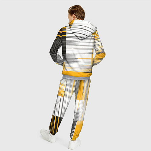 Мужской костюм Чёрные вертикальные полосы на жёлто-белом фоне / 3D-Меланж – фото 4