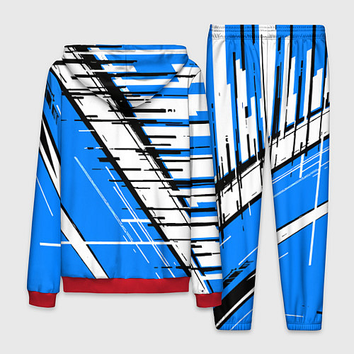 Мужской костюм Чёрно-белые глитч полосы на синем фоне / 3D-Красный – фото 2