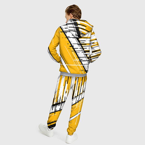 Мужской костюм Чёрно-белые глитч полосы на жёлтом фоне / 3D-Меланж – фото 4