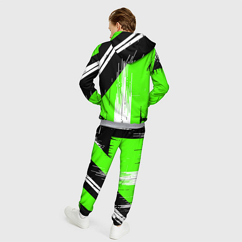 Мужской костюм Вертикальные чёрные линии на зелёно-белом фоне / 3D-Меланж – фото 4