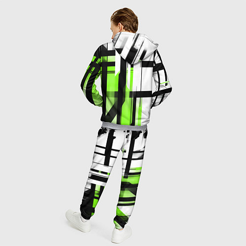 Мужской костюм Чёрно-зелёные вертикальные и горизонтальные полосы / 3D-Меланж – фото 4