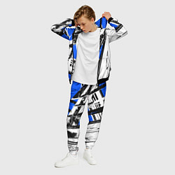 Костюм мужской Чёрно-белые абстрактные линии на синем фоне, цвет: 3D-черный — фото 2