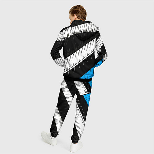 Мужской костюм Диагональные чёрно-белые полосы на синем фоне / 3D-Черный – фото 4