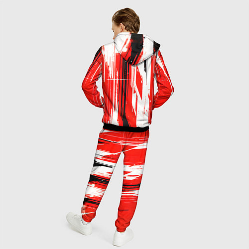 Мужской костюм Вертикальные чёрно-белые линии на красном фоне / 3D-Черный – фото 4