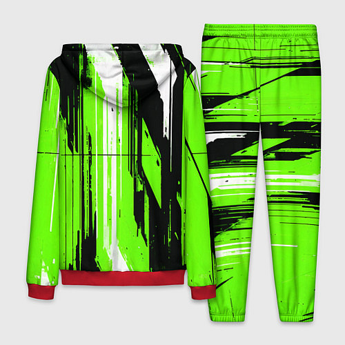 Мужской костюм Вертикальные чёрно-белые линии на зелёном фоне / 3D-Красный – фото 2