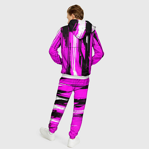 Мужской костюм Вертикальные чёрно-белые линии на розовом фоне / 3D-Белый – фото 4