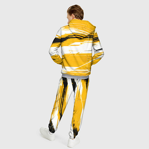 Мужской костюм Горизонтальные чёрно-белые линии на жёлтом фоне / 3D-Меланж – фото 4