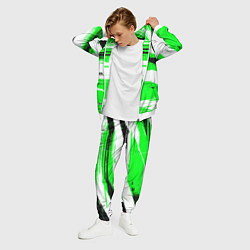 Костюм мужской Горизонтальные чёрно-белые линии на зелёном фоне, цвет: 3D-белый — фото 2