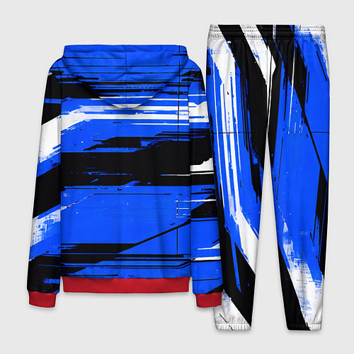 Мужской костюм Горизонтальные чёрно-белые линии на синем фоне / 3D-Красный – фото 2