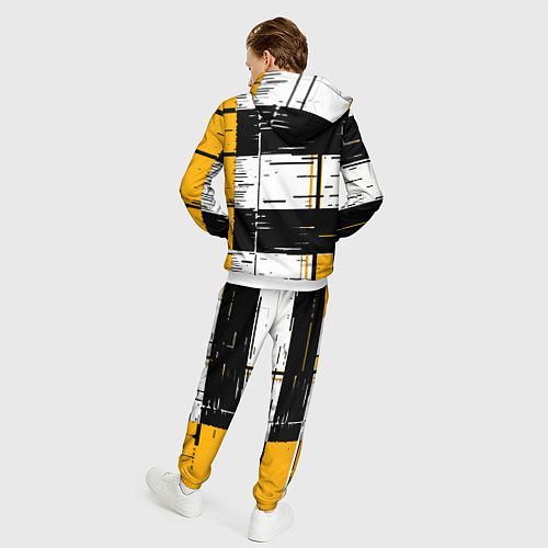 Мужской костюм Жёлтые и чёрные полосы на белом фоне / 3D-Белый – фото 4