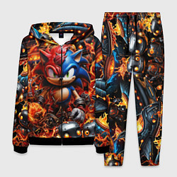 Костюм мужской Соник и Наклз на фоне огня и роботов, цвет: 3D-черный