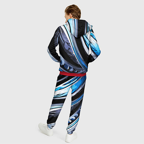 Мужской костюм Волнистая чёрно-синяя абстракция / 3D-Красный – фото 4