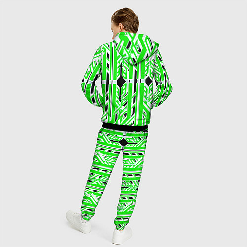 Мужской костюм Бело-зелёные техно полосы на чёрном фоне / 3D-Черный – фото 4