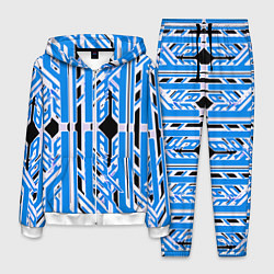 Мужской костюм Бело-синие техно полосы на чёрном фоне