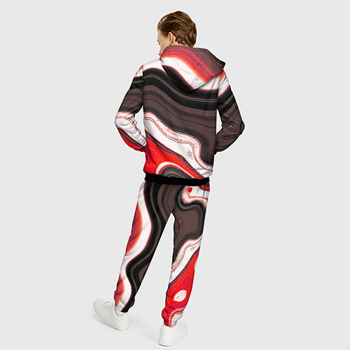 Мужской костюм Волнистые горизонтальные чёрно-красные полосы на б / 3D-Черный – фото 4