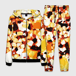 Костюм мужской Жёлто-белая абстракция на чёрном фоне, цвет: 3D-черный