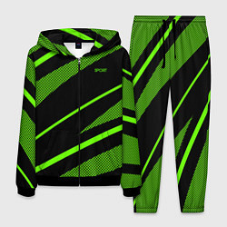 Костюм мужской Sport чёрный и зелёный полосы, цвет: 3D-черный