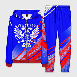 Мужской костюм Герб России на фоне цветов флага синий