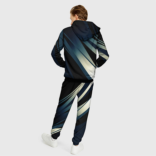 Мужской костюм Чёрно-синий абстрактный с полосами / 3D-Черный – фото 4