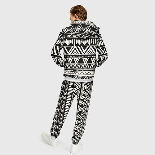 Мужской костюм Черно белый орнамент в этническом стиле / 3D-Белый – фото 4