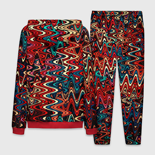 Мужской костюм Искажённые волнистые полосы красно-синий / 3D-Красный – фото 2