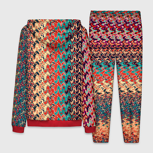 Мужской костюм Красно-синий искажённые полосы узор / 3D-Красный – фото 2