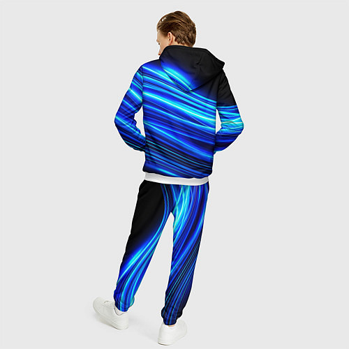 Мужской костюм Синие неоновые линии краски / 3D-Белый – фото 4
