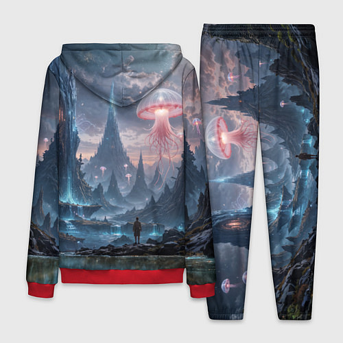 Мужской костюм Фантастический мир с медузами и озеро у гор / 3D-Красный – фото 2
