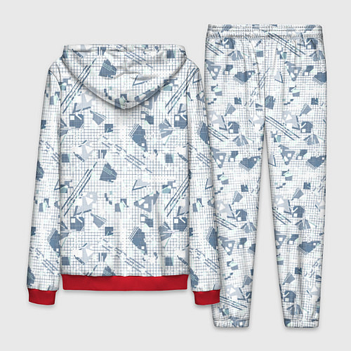 Мужской костюм Мемфис синий с серым клетчатый геометрический узор / 3D-Красный – фото 2