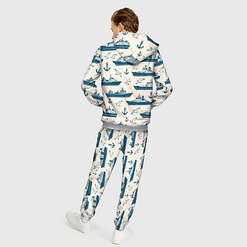 Мужской костюм Морской паттерн из чаек, якорей и кораблей / 3D-Меланж – фото 4