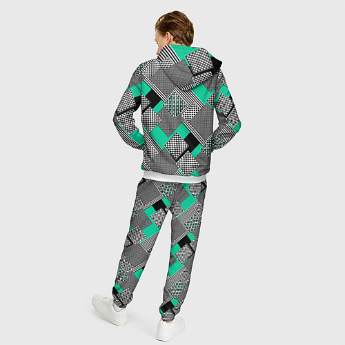 Мужской костюм Черно бирюзовая абстрактная геометрия пэчворк / 3D-Белый – фото 4