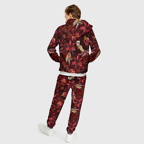 Мужской костюм Бордовая готика с сердцем, лилиями и мотыльками / 3D-Белый – фото 4