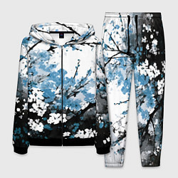 Мужской костюм Абстракция чёрное дерево с синими цветами