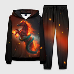 Мужской костюм Смена зелёной змеи на красную огненную лошадь