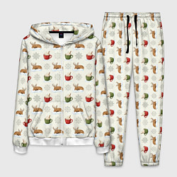 Мужской костюм Зимний паттерн с оленем и чашками какао