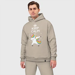 Мужской костюм оверсайз Keep Calm & Dab Unicorn, цвет: миндальный — фото 2