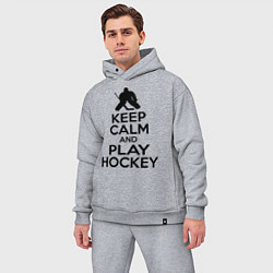 Мужской костюм оверсайз Keep Calm & Play Hockey, цвет: меланж — фото 2