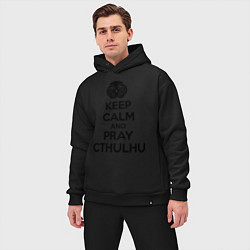Мужской костюм оверсайз Keep Calm & Pray Cthulhu, цвет: черный — фото 2