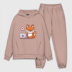 Мужской костюм оверсайз Cute fox and laptop, цвет: пыльно-розовый