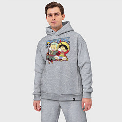 Мужской костюм оверсайз Малыши Зоро и Луффи One Piece, цвет: меланж — фото 2