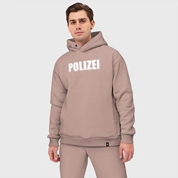 Мужской костюм оверсайз POLIZEI Полиция Надпись Белая, цвет: пыльно-розовый — фото 2